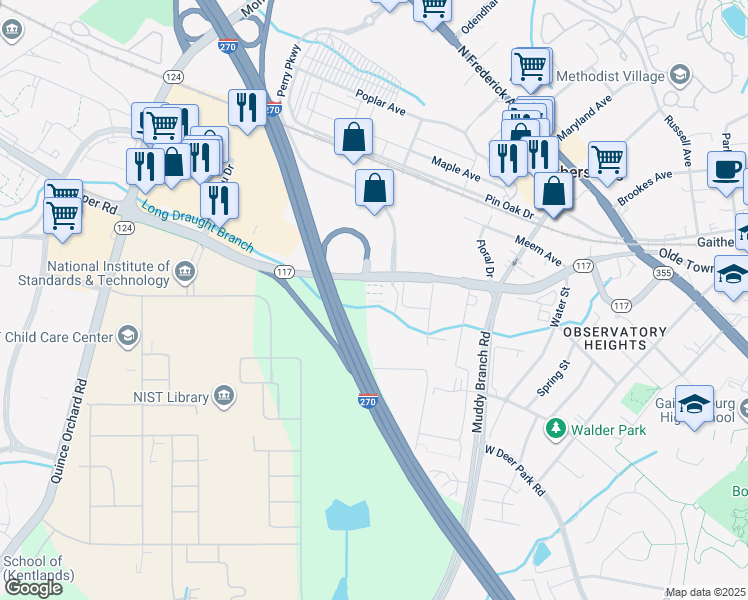 map of restaurants, bars, coffee shops, grocery stores, and more near 577 West Diamond Avenue in Gaithersburg