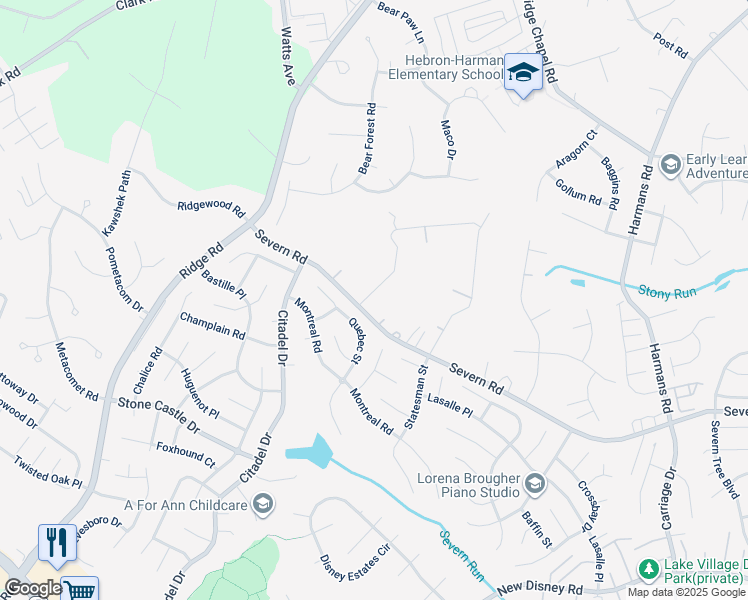 map of restaurants, bars, coffee shops, grocery stores, and more near 1724 Severn Road in Severn
