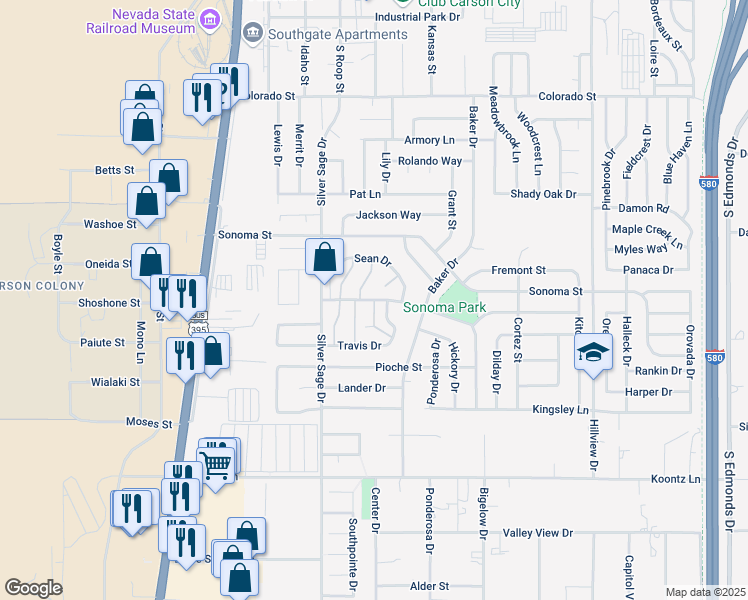map of restaurants, bars, coffee shops, grocery stores, and more near 700 Stafford Way in Carson City