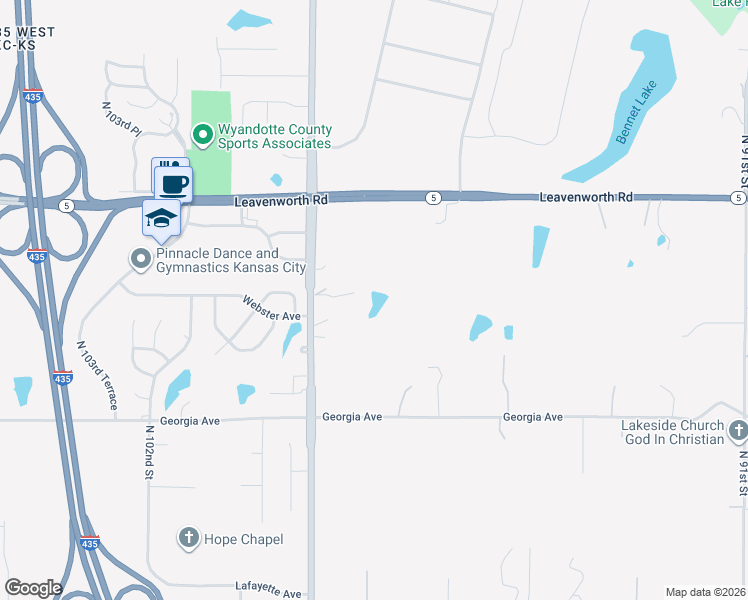 map of restaurants, bars, coffee shops, grocery stores, and more near 2905 North 99 Street in Kansas City