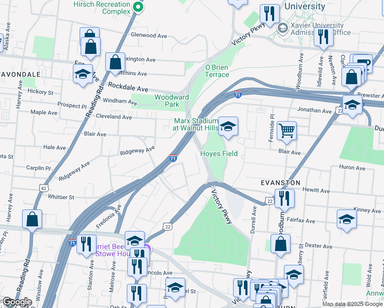 map of restaurants, bars, coffee shops, grocery stores, and more near 3267 Gaff Avenue in Cincinnati