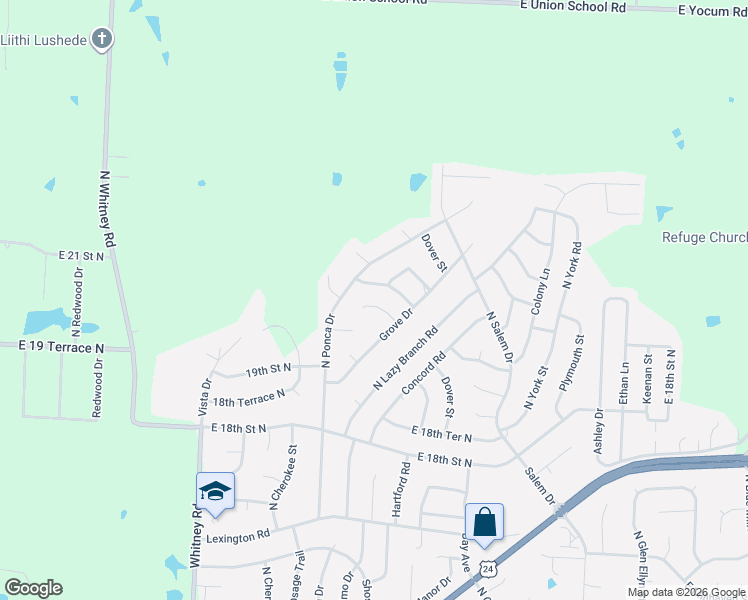 map of restaurants, bars, coffee shops, grocery stores, and more near 18604 Concord Circle in Independence