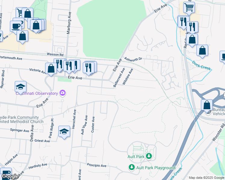 map of restaurants, bars, coffee shops, grocery stores, and more near 3617 Pape Avenue in Cincinnati
