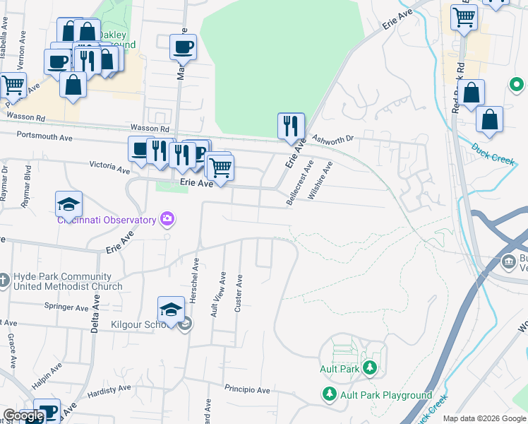 map of restaurants, bars, coffee shops, grocery stores, and more near 3565 Pape Avenue in Cincinnati