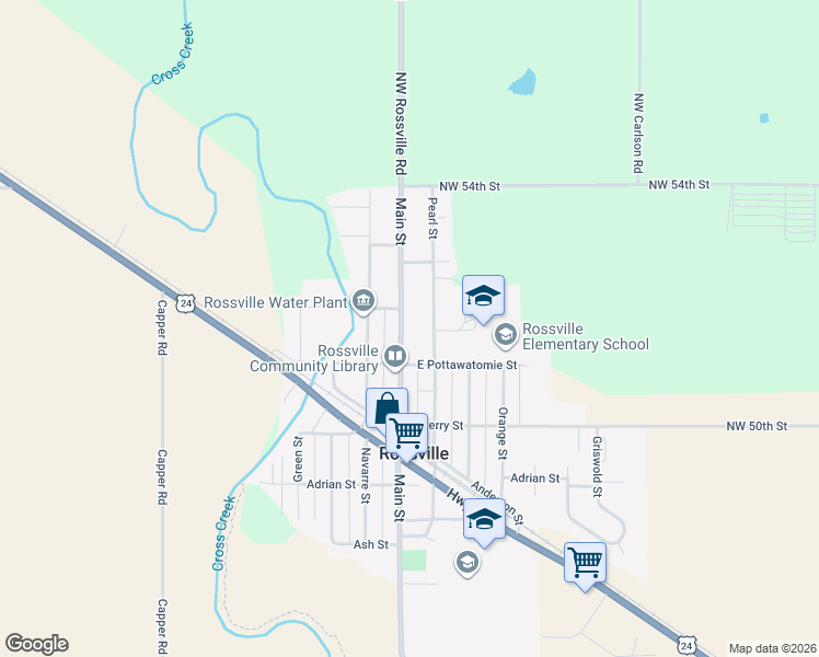 map of restaurants, bars, coffee shops, grocery stores, and more near 316 Main Street in Rossville