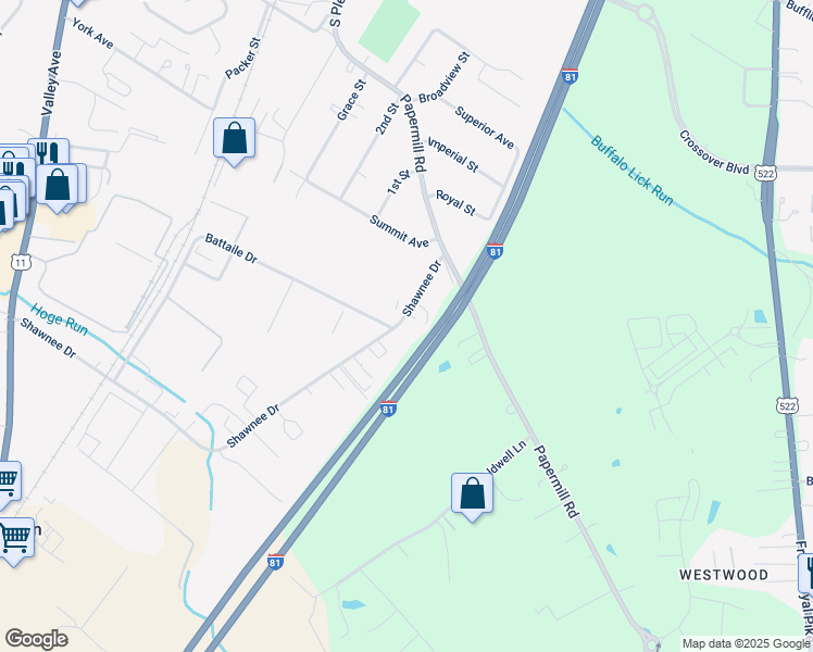 map of restaurants, bars, coffee shops, grocery stores, and more near 2958 Shawnee Drive in Winchester