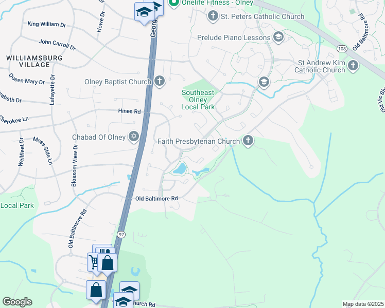 map of restaurants, bars, coffee shops, grocery stores, and more near 3159 Benton Square Drive in Olney