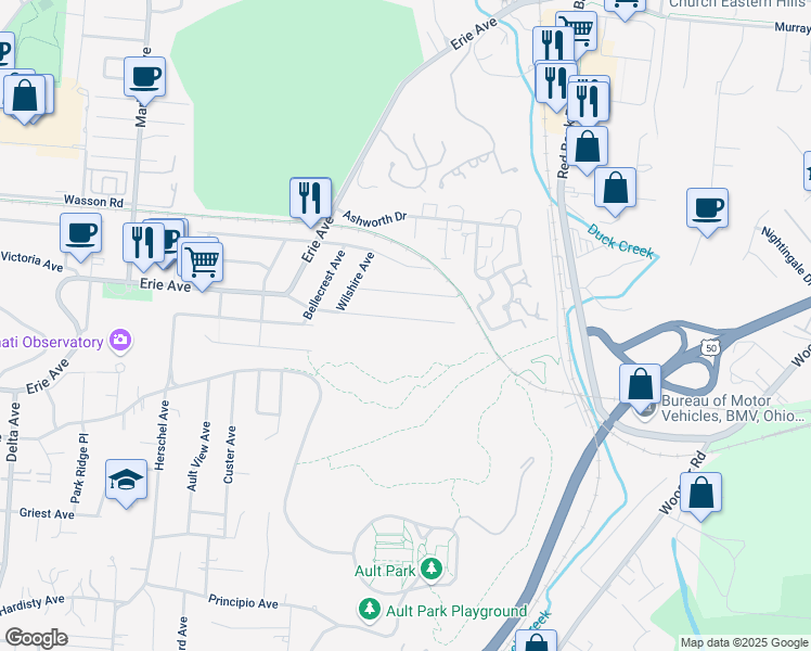 map of restaurants, bars, coffee shops, grocery stores, and more near 3781 Ault Park Avenue in Cincinnati