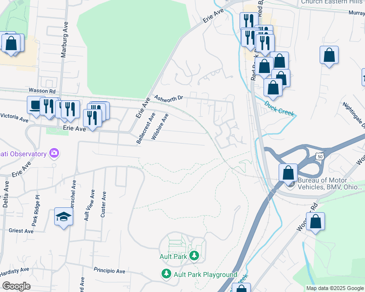 map of restaurants, bars, coffee shops, grocery stores, and more near 3781 Ault Park Avenue in Cincinnati