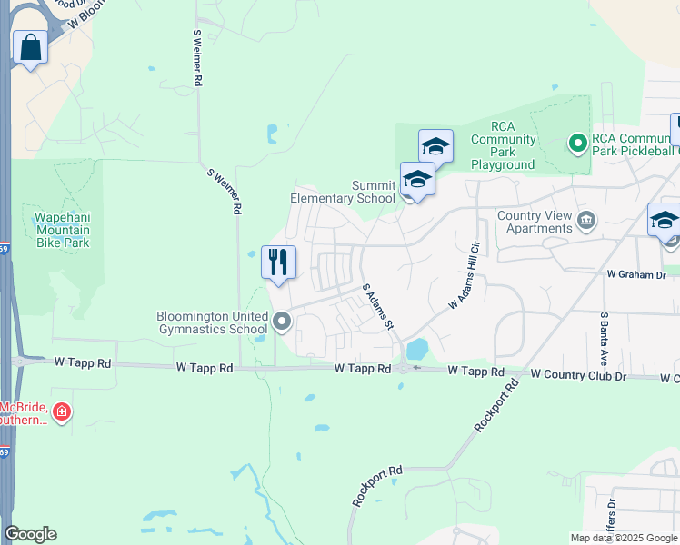 map of restaurants, bars, coffee shops, grocery stores, and more near 1752 West Sunstone Drive in Bloomington
