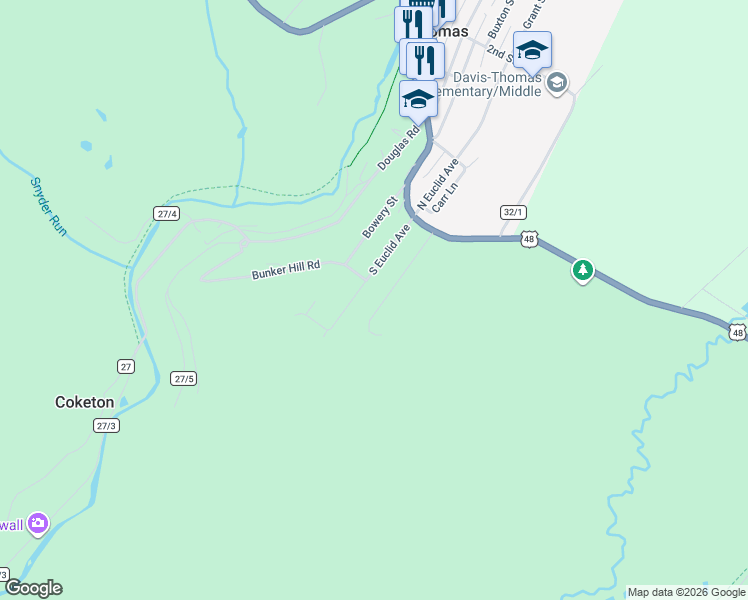 map of restaurants, bars, coffee shops, grocery stores, and more near 163 Nelson Road in Thomas