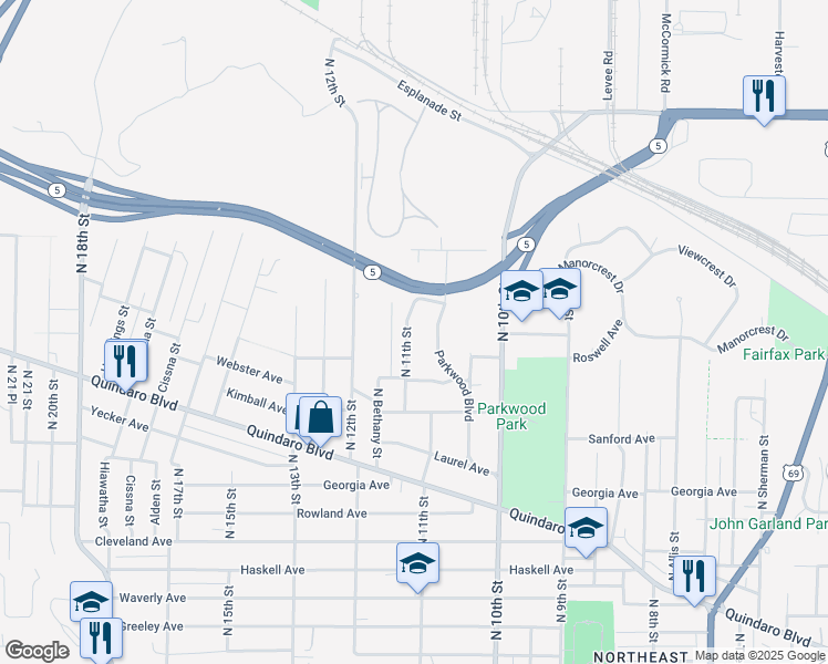 map of restaurants, bars, coffee shops, grocery stores, and more near 3002 Parkwood Boulevard in Kansas City
