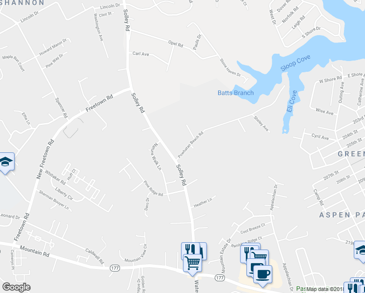 map of restaurants, bars, coffee shops, grocery stores, and more near 608 Powhatan Beach Road in Pasadena