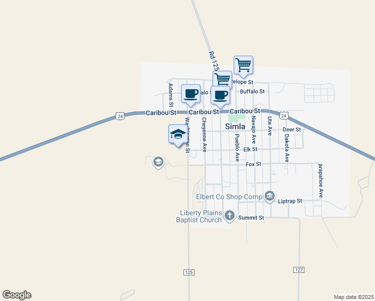 map of restaurants, bars, coffee shops, grocery stores, and more near Washington Avenue in Simla