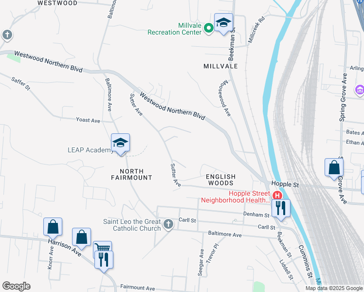 map of restaurants, bars, coffee shops, grocery stores, and more near in Cincinnati