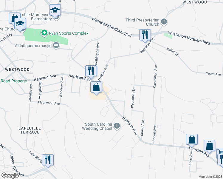 map of restaurants, bars, coffee shops, grocery stores, and more near 2400 Harrison Avenue in Cincinnati
