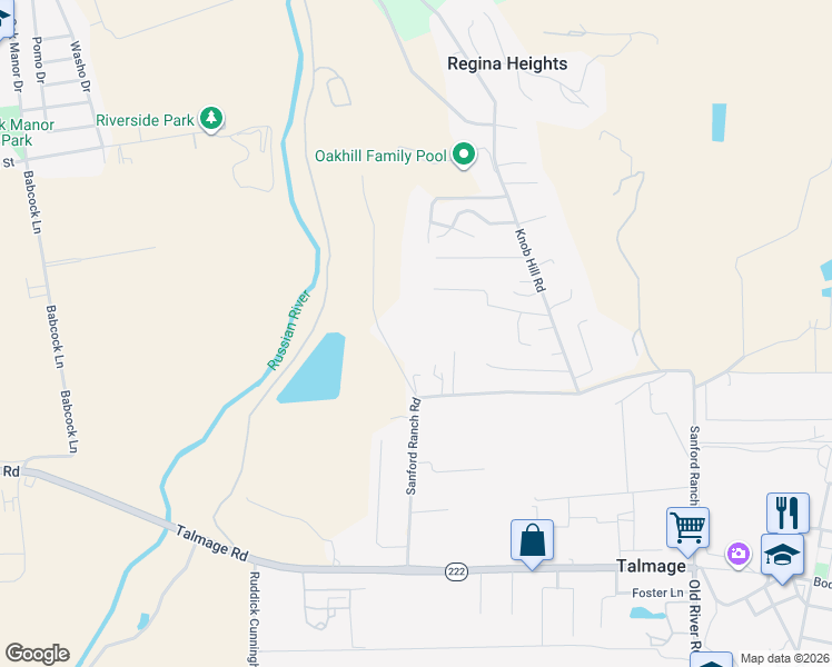 map of restaurants, bars, coffee shops, grocery stores, and more near 1501 Recreation Road in Ukiah