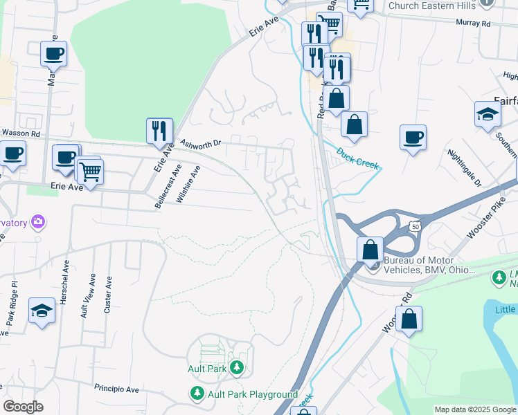 map of restaurants, bars, coffee shops, grocery stores, and more near 3825 Ault Park Avenue in Cincinnati