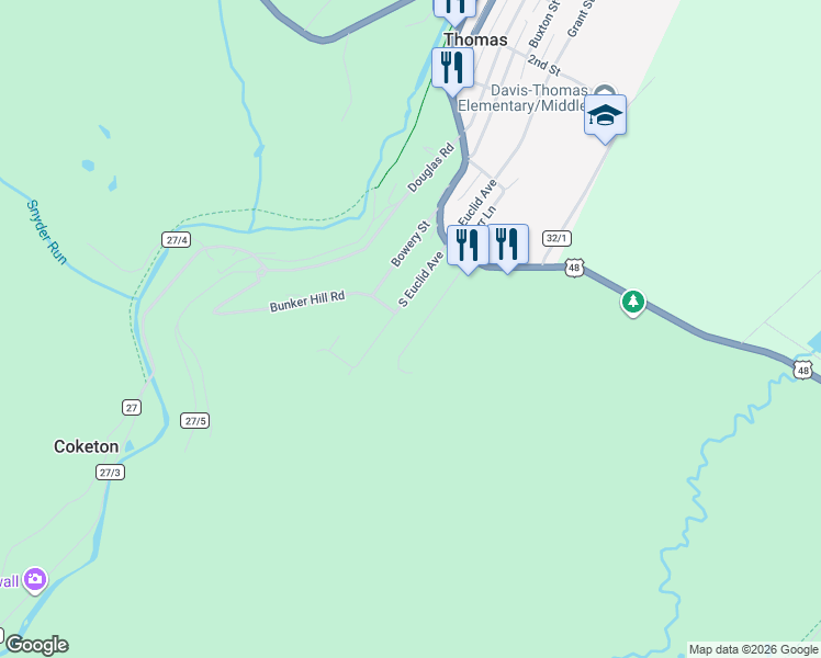 map of restaurants, bars, coffee shops, grocery stores, and more near 163 Nelson Road in Thomas