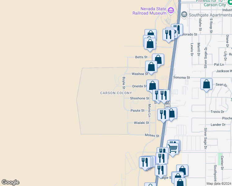 map of restaurants, bars, coffee shops, grocery stores, and more near in Carson City