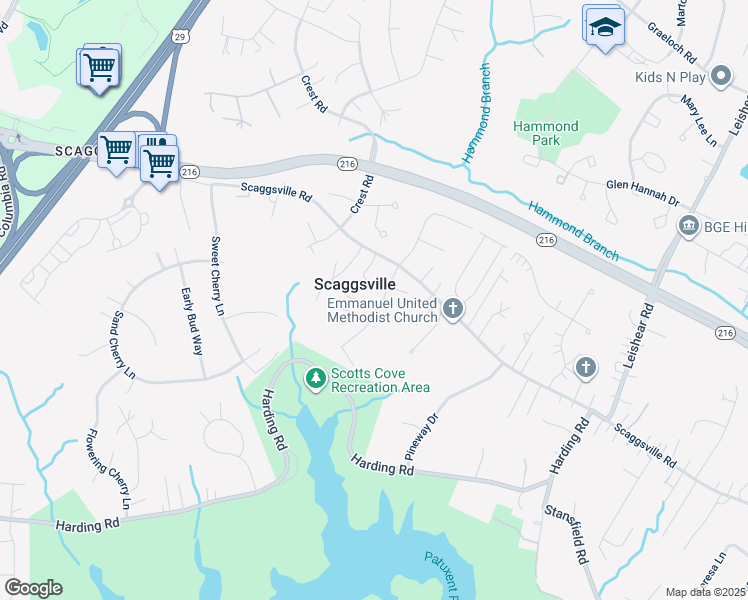 map of restaurants, bars, coffee shops, grocery stores, and more near 8500 Wispy Branch Court in Laurel