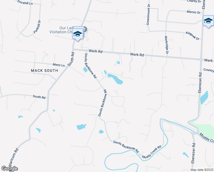 map of restaurants, bars, coffee shops, grocery stores, and more near 2790 Devils Backbone Road in Cincinnati