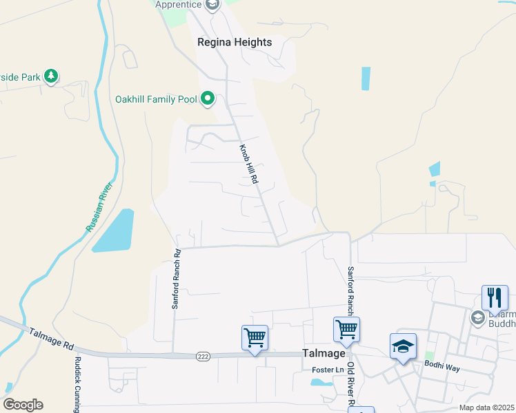 map of restaurants, bars, coffee shops, grocery stores, and more near 1420 Knob Hill Road in Ukiah