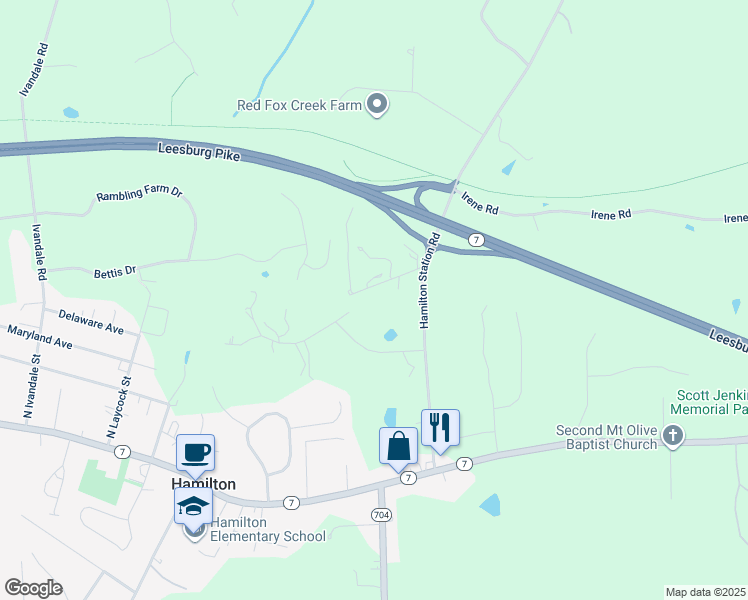 map of restaurants, bars, coffee shops, grocery stores, and more near 38925 Ridge Court in Hamilton