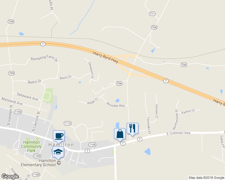 map of restaurants, bars, coffee shops, grocery stores, and more near 38925 Ridge Court in Hamilton