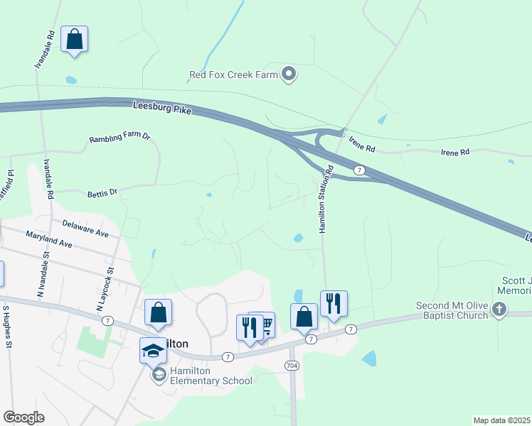 map of restaurants, bars, coffee shops, grocery stores, and more near 38923 Paynes Lane in Hamilton