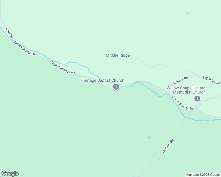 map of restaurants, bars, coffee shops, grocery stores, and more near Capon Springs Road in Hampshire County