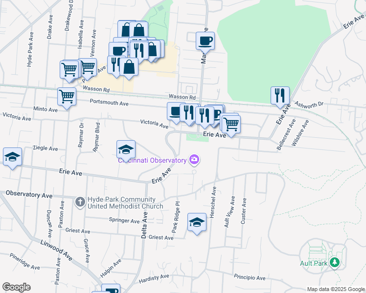 map of restaurants, bars, coffee shops, grocery stores, and more near in Cincinnati