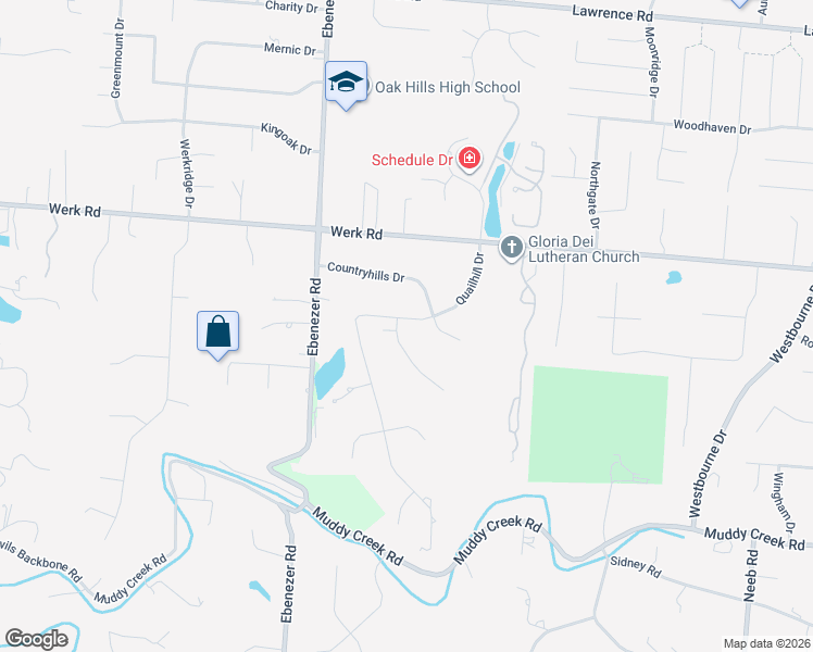 map of restaurants, bars, coffee shops, grocery stores, and more near 5901 Countryhills Drive in Cincinnati