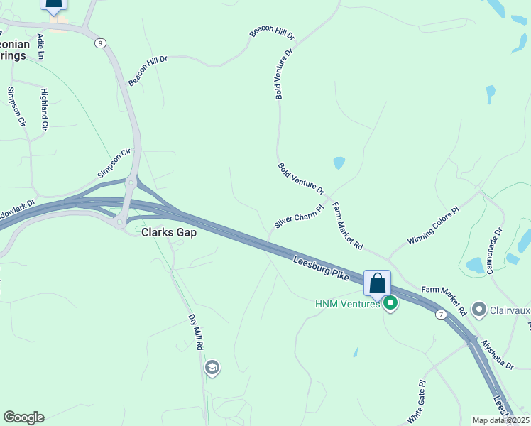 map of restaurants, bars, coffee shops, grocery stores, and more near 17233 Silver Charm Place in Leesburg