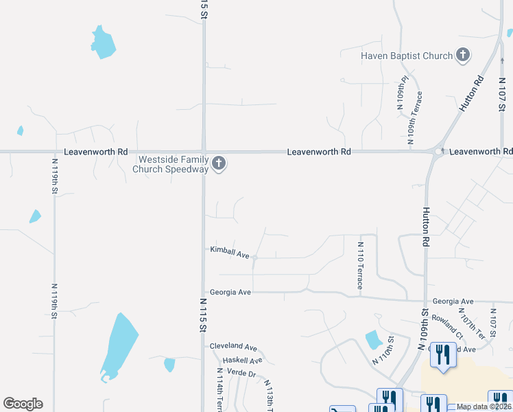 map of restaurants, bars, coffee shops, grocery stores, and more near 2951 North 115 Street in Kansas City