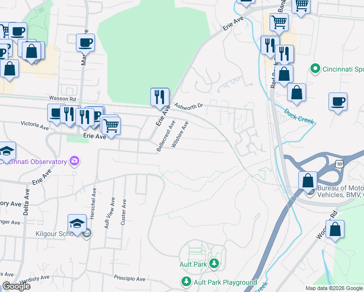 map of restaurants, bars, coffee shops, grocery stores, and more near 3729 Aylesboro Avenue in Cincinnati