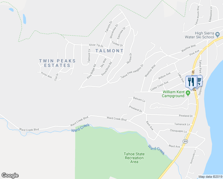 map of restaurants, bars, coffee shops, grocery stores, and more near 1815 Tahoe Park Heights Drive in Tahoe City