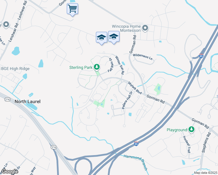 map of restaurants, bars, coffee shops, grocery stores, and more near 9923 Fragrant Lilies Way in Laurel