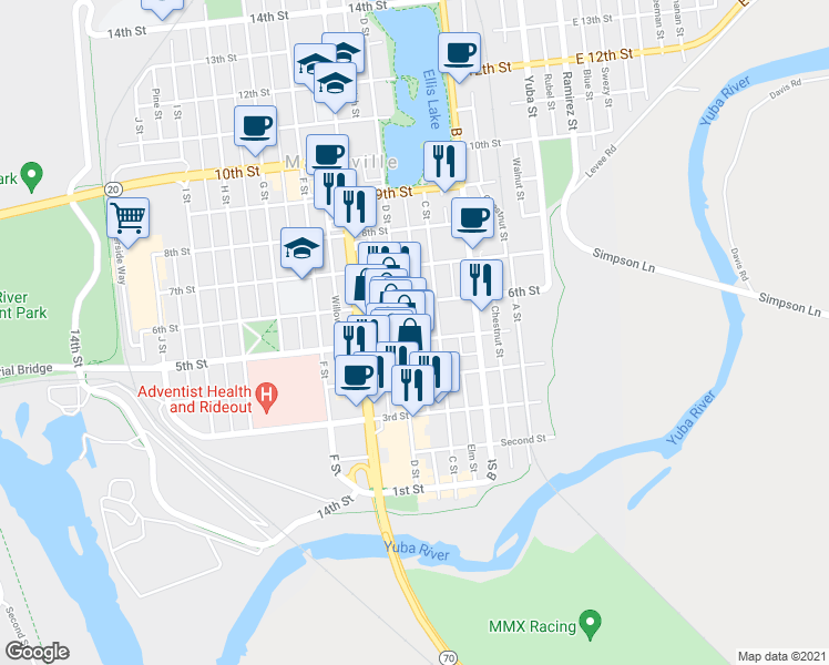 map of restaurants, bars, coffee shops, grocery stores, and more near in Marysville