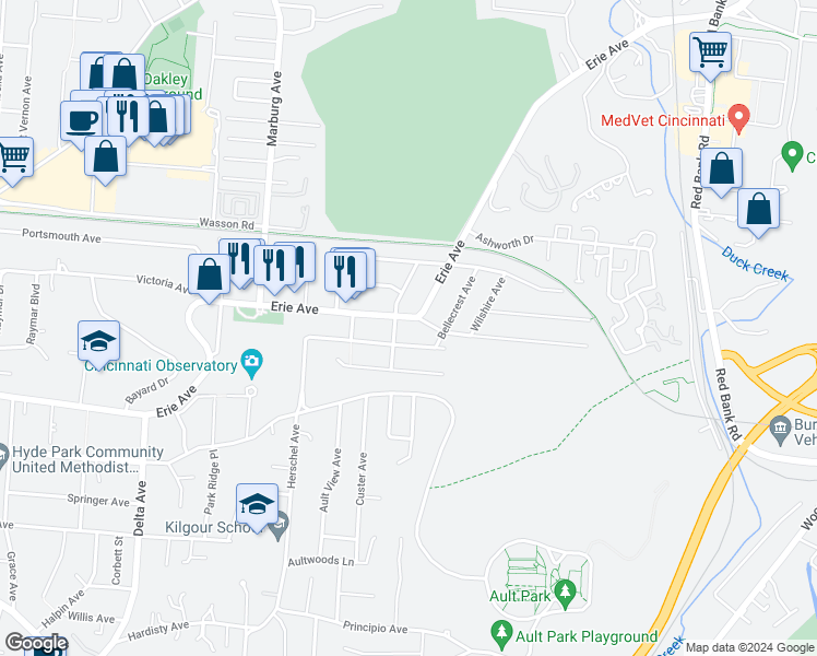 map of restaurants, bars, coffee shops, grocery stores, and more near in Cincinnati
