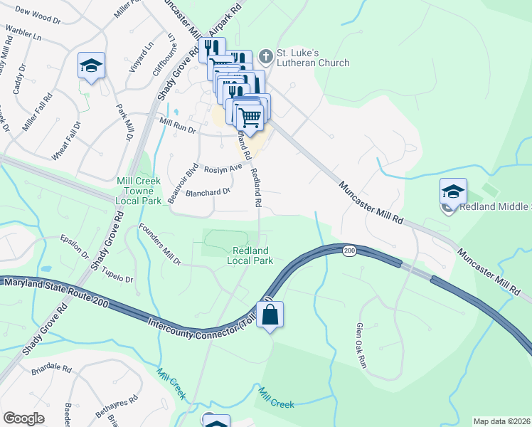 map of restaurants, bars, coffee shops, grocery stores, and more near 7010 Vega Court in Rockville