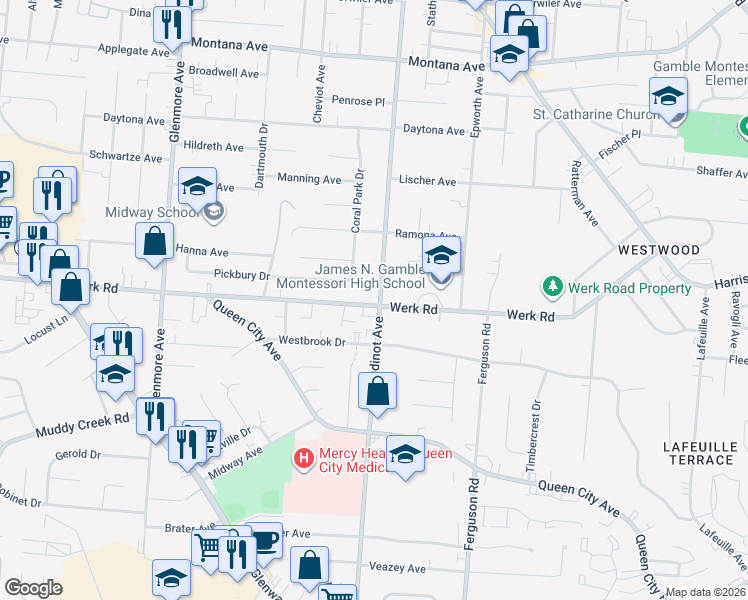 map of restaurants, bars, coffee shops, grocery stores, and more near in Cincinnati