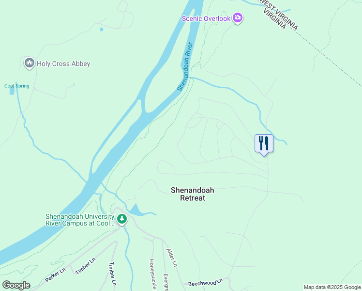 map of restaurants, bars, coffee shops, grocery stores, and more near 500 Cedar Lane in Bluemont