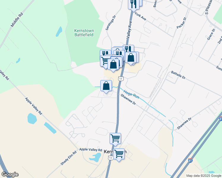 map of restaurants, bars, coffee shops, grocery stores, and more near 118 Creekside Lane in Winchester