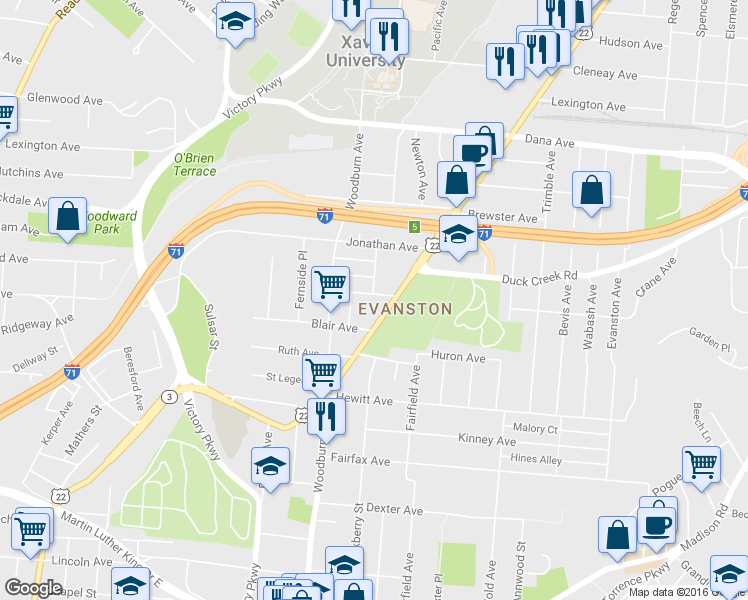 map of restaurants, bars, coffee shops, grocery stores, and more near 1635 Dauner Avenue in Cincinnati