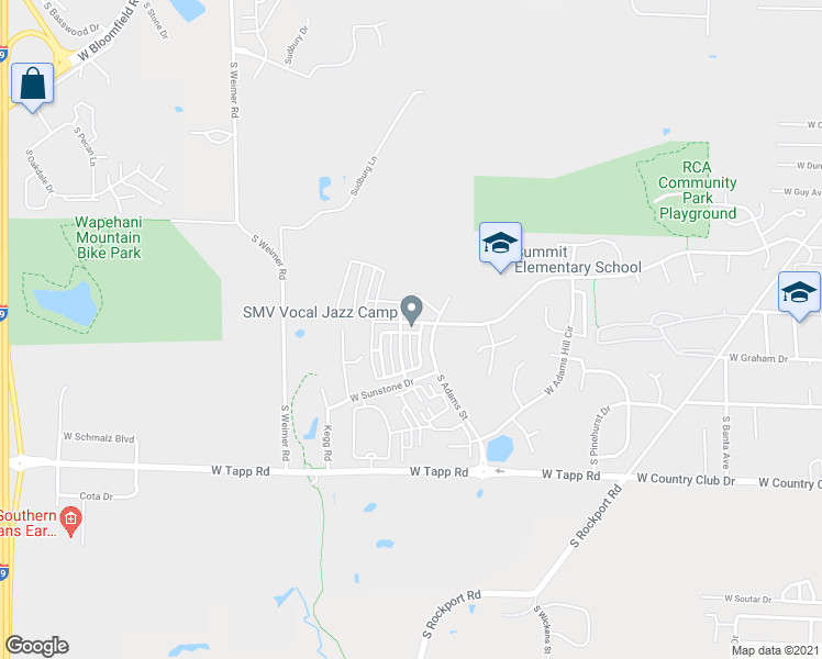 map of restaurants, bars, coffee shops, grocery stores, and more near 1720 West Eventide Drive in Bloomington