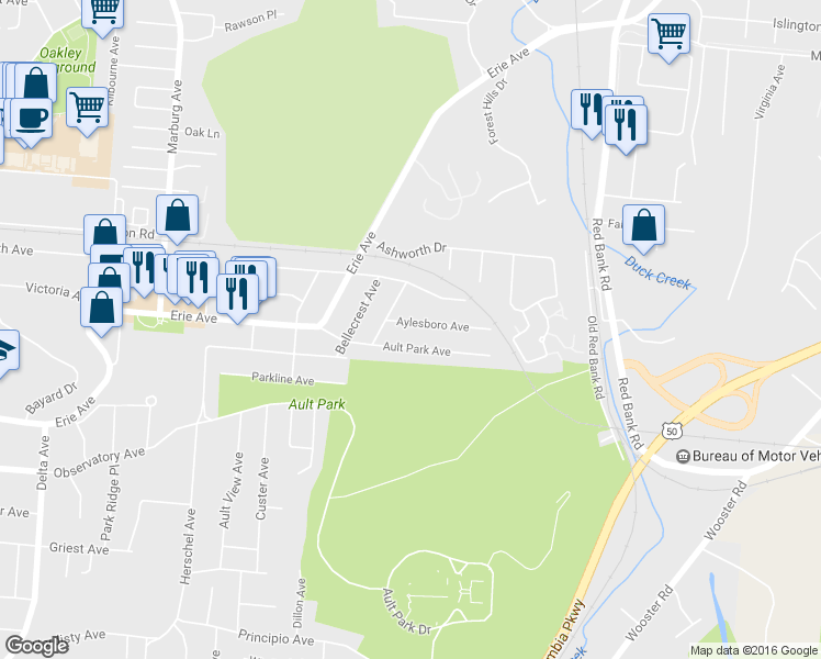 map of restaurants, bars, coffee shops, grocery stores, and more near 3729 Aylesboro Avenue in Cincinnati