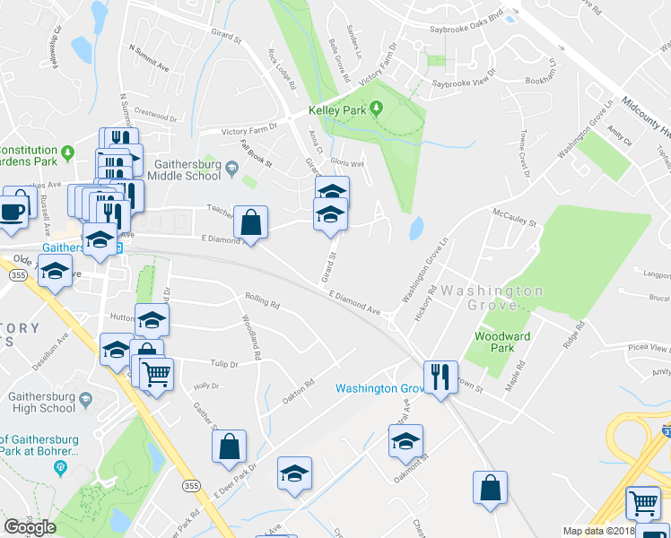 map of restaurants, bars, coffee shops, grocery stores, and more near 602 East Diamond Avenue in Gaithersburg