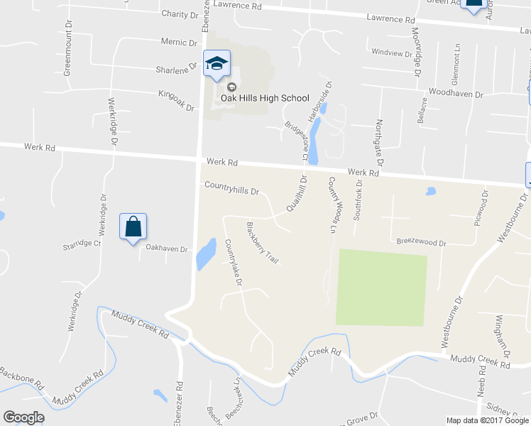 map of restaurants, bars, coffee shops, grocery stores, and more near 5901 Countryhills Drive in Cincinnati