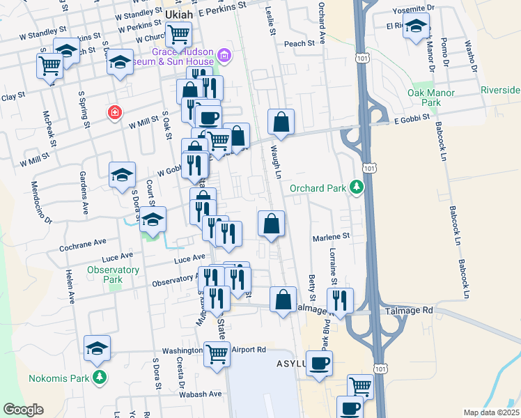 map of restaurants, bars, coffee shops, grocery stores, and more near 771 Apple Avenue in Ukiah
